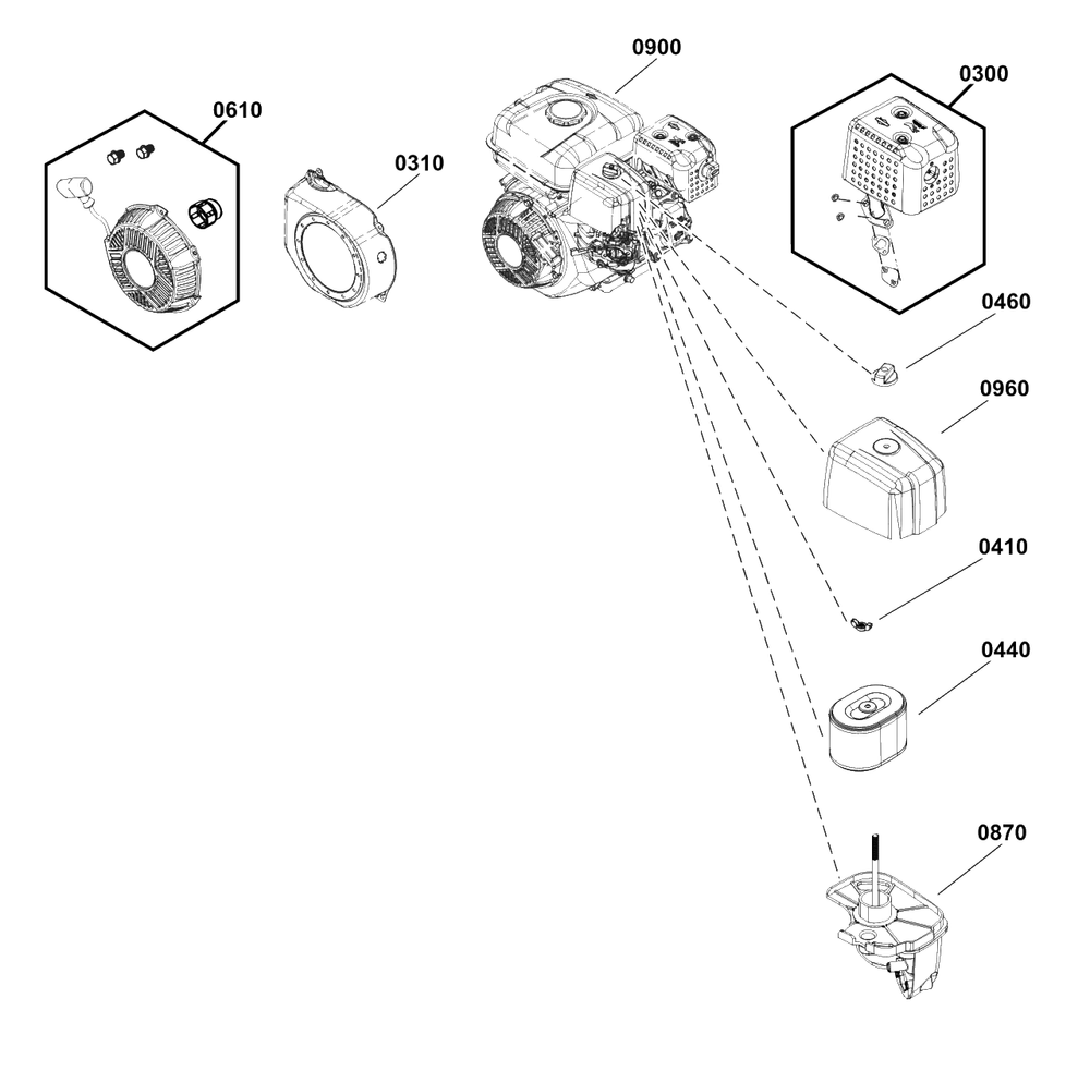 Engine Rewind Exhaust (80098013) Diagram and Parts List for 020829-00  Briggs and Stratton Pressure Washer